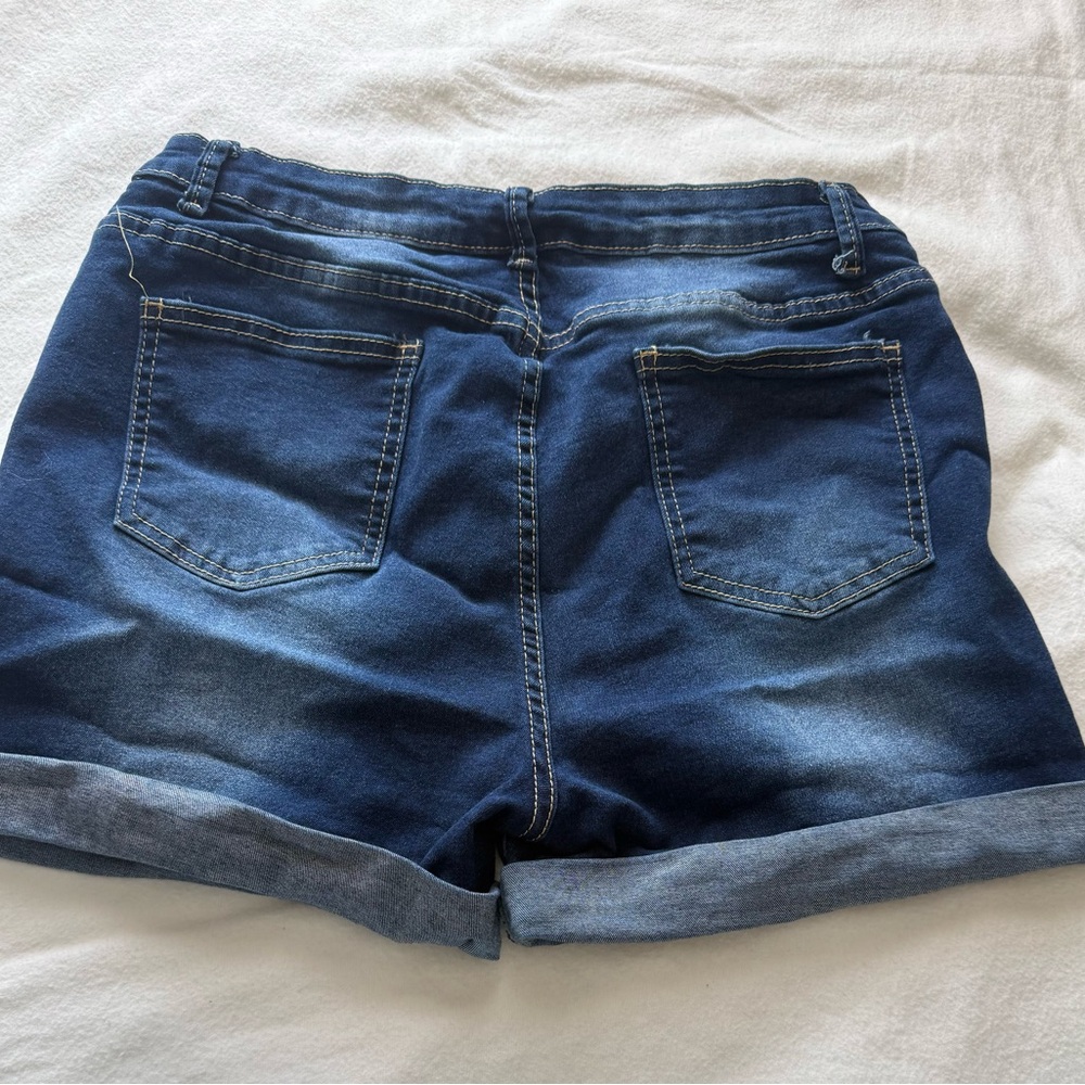SHEIN Dark Blue Distressed Jean Shorts - Picture 2 of 3